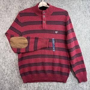 Chaps Ralph Lauren Men's XL Knit Sweater Red Stripe Elbow Patch Pullover